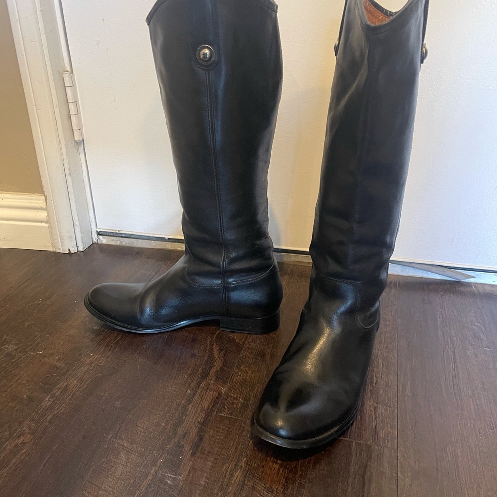 Frye Black Leather Tall Riding Boots